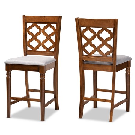 BAXTON STUDIO Ramiro Modern Grey Fabric and Walnut Brown Finished Wood 2-PC Counter Stool Set 176-11376-Zoro